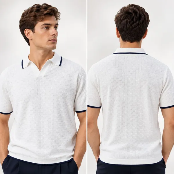 White_Cotton_Textured_Contrast_Collar_Regular_Fit_Polo_T-Shirt_For_Men