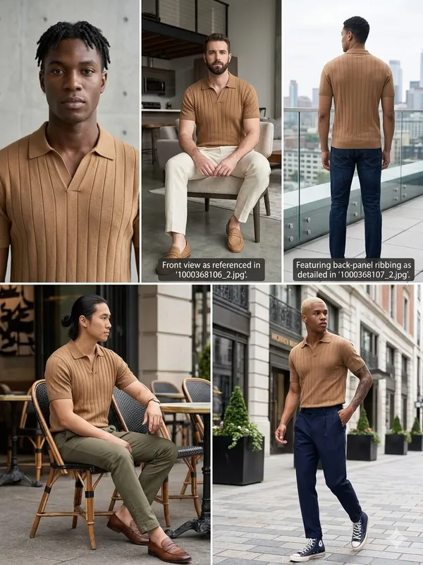 Brown_Cotton_Nylon_Ribbed_Knit_Polo_Collar_T-Shirt_For_Men
