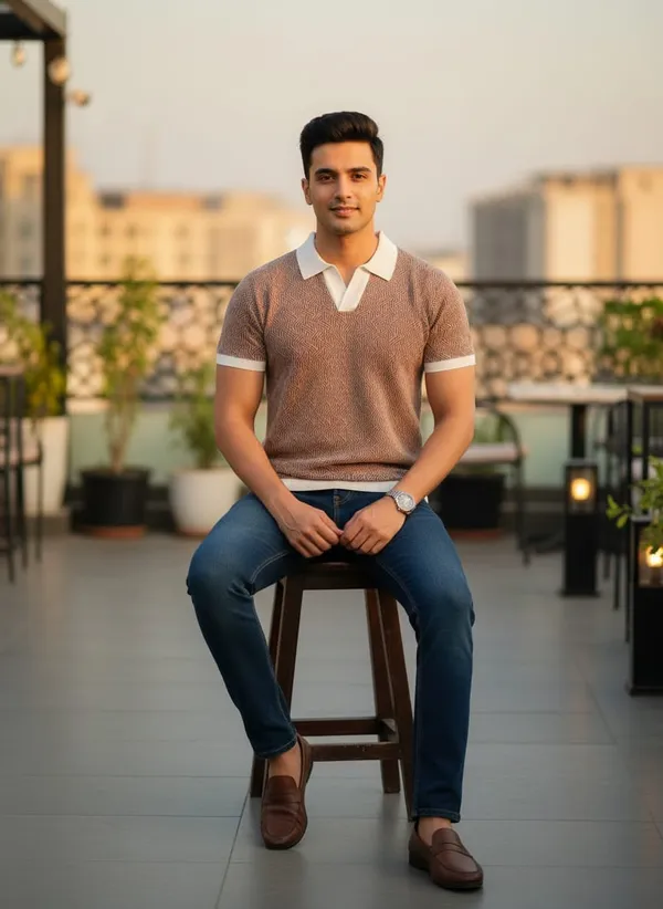 Brown_Cotton_Textured_Regular_Fit_Polo_T-Shirt_For_Men