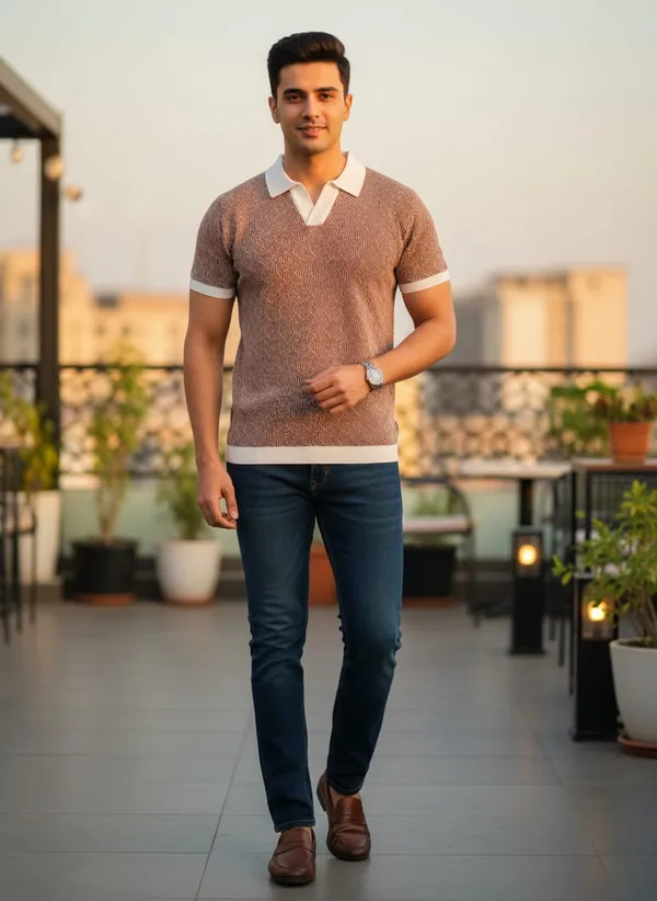 Brown_Cotton_Textured_Regular_Fit_Polo_T-Shirt_For_Men