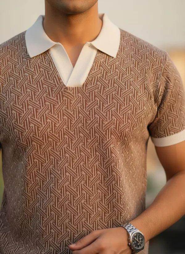 Brown_Cotton_Textured_Regular_Fit_Polo_T-Shirt_For_Men