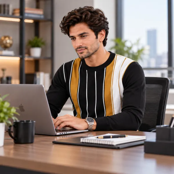 Black_Cotton_Striped_Crew_Neck_Pullover_T-Shirt_For_Men