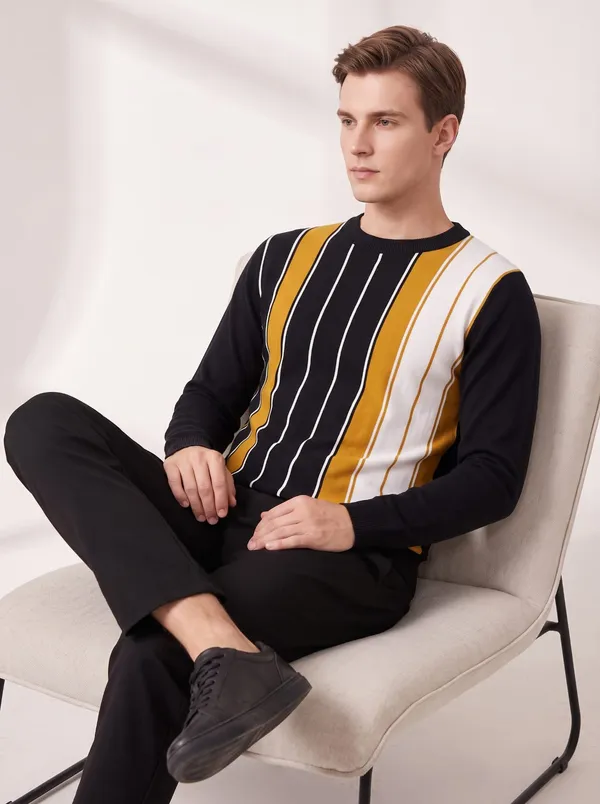 Black_Cotton_Striped_Crew_Neck_Full_Sleeve_T-Shirt_For_Men
