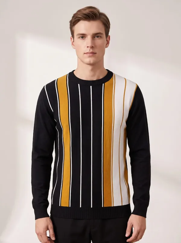 Black_Cotton_Striped_Crew_Neck_Full_Sleeve_T-Shirt_For_Men