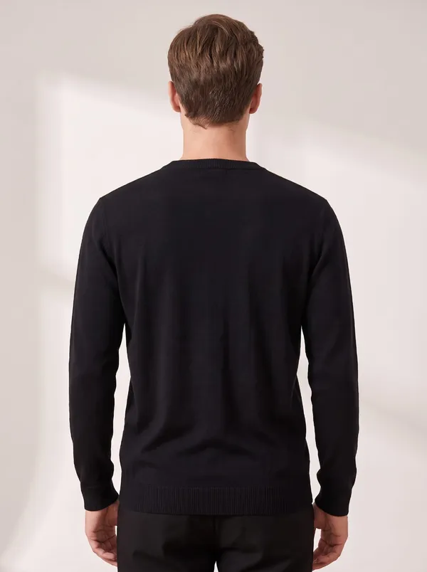 Black_Cotton_Striped_Crew_Neck_Full_Sleeve_T-Shirt_For_Men