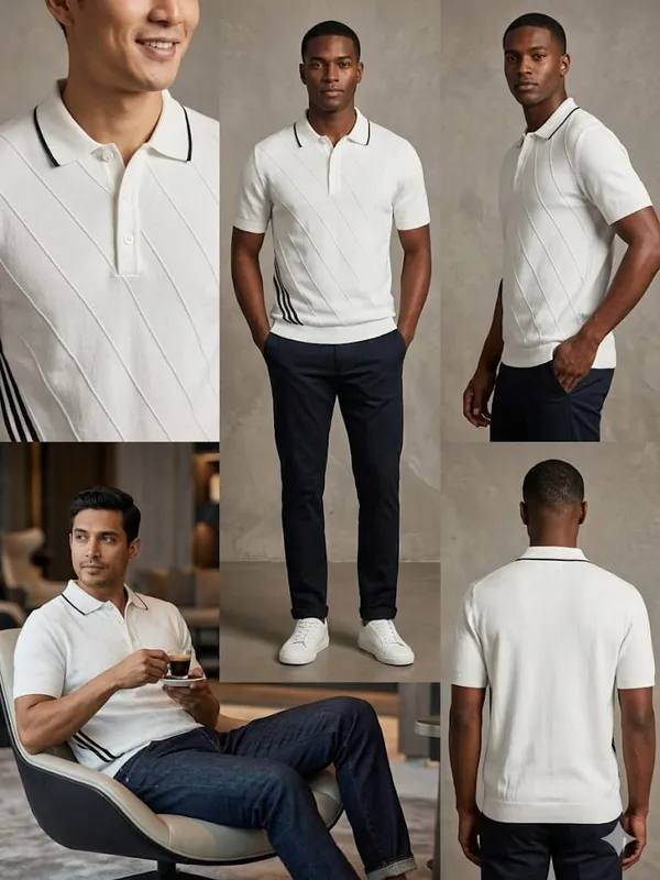 White_Cotton_Nylon_Diagonal_Striped_Regular_Fit_Polo_T-Shirt_For_Men