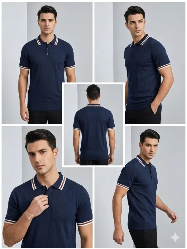 Navy_Blue_Cotton_Nylon_Quilted_Regular_Fit_Polo_T-Shirt_For_Men