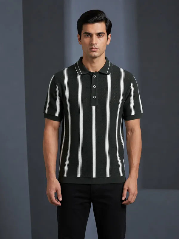 Green_White_Cotton_Nylon_Striped_Polo_T-Shirt_For_Men