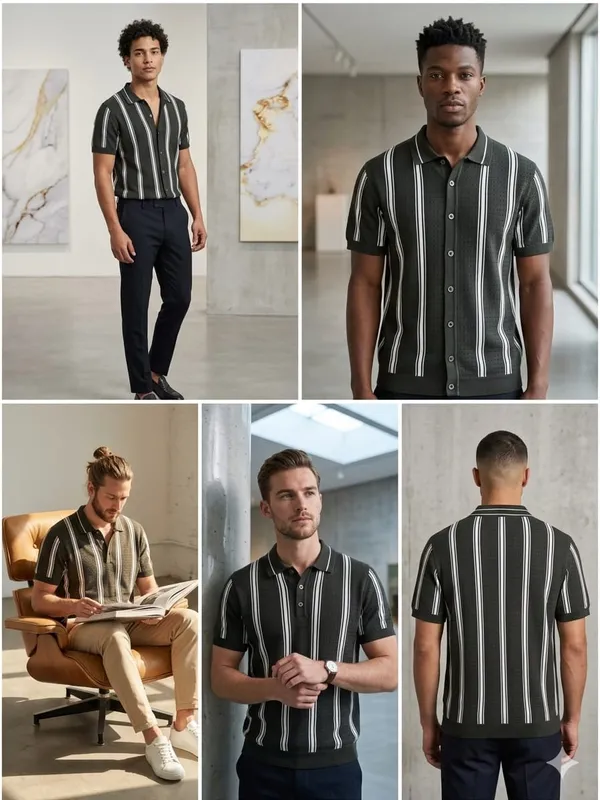 Green_White_Cotton_Nylon_Striped_Polo_T-Shirt_For_Men
