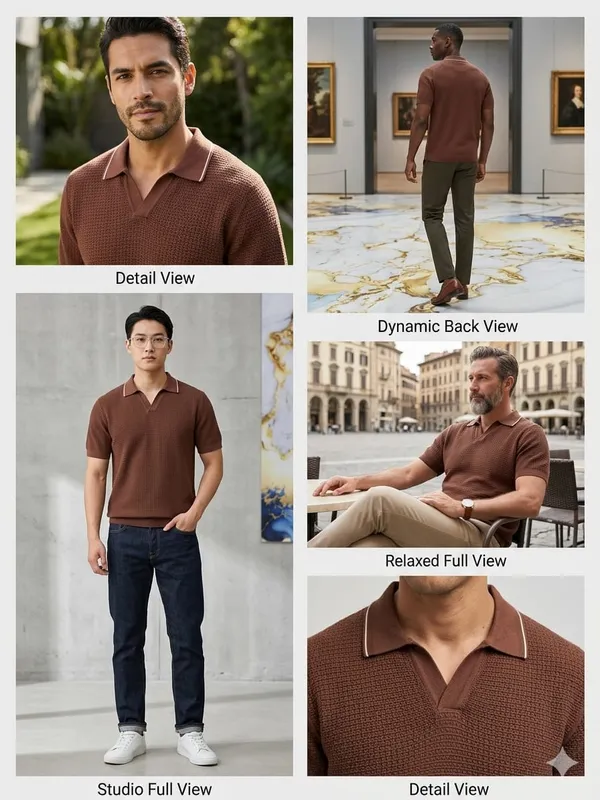 Brown_Cotton_Nylon_Textured_Knit_Regular_Fit_Polo_T-Shirt_For_Men