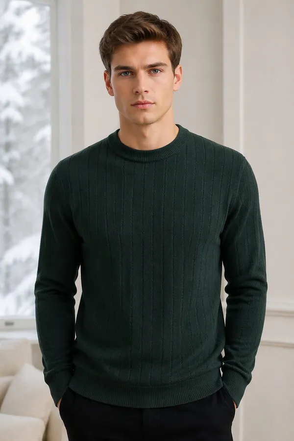Bottle_Green_Cotton_Cable_Knit_Round_Neck_Sweater_For_Men