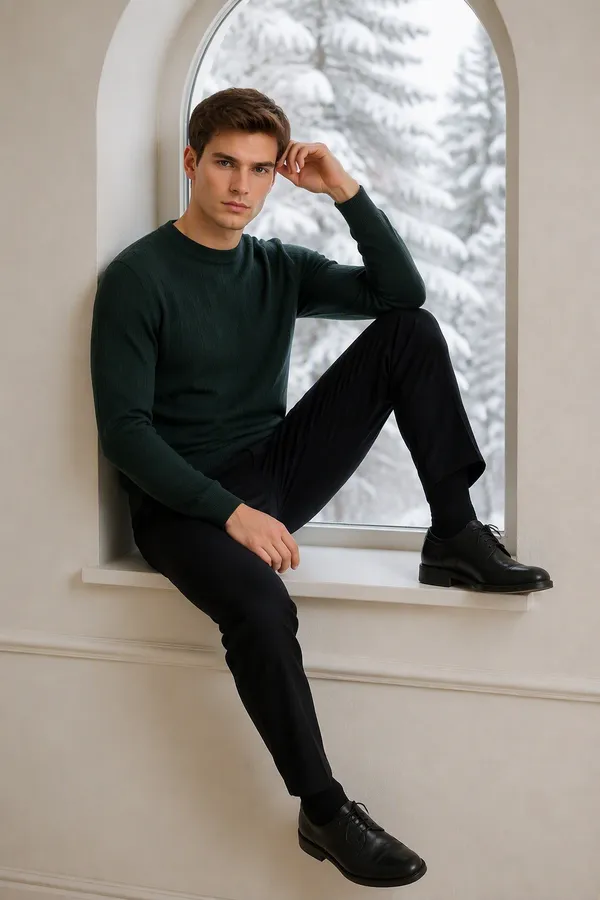 Bottle_Green_Cotton_Cable_Knit_Round_Neck_Sweater_For_Men