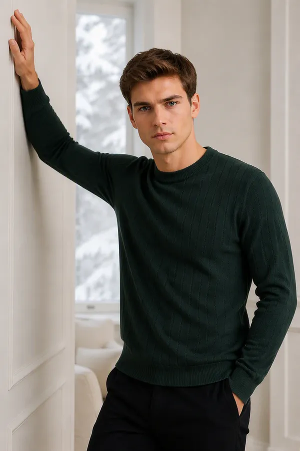 Bottle_Green_Cotton_Cable_Knit_Round_Neck_Sweater_For_Men