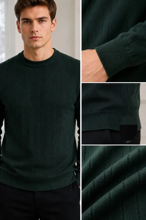 Bottle_Green_Cotton_Cable_Knit_Round_Neck_Sweater_For_Men
