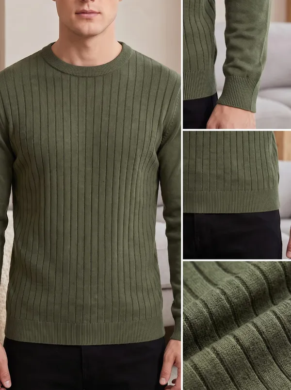 Bottle_Green_Cotton_Cable_Knit_Round_Neck_Sweater_For_Men