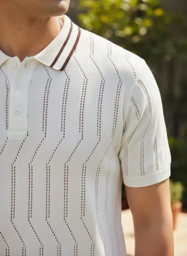 White_Cotton_Textured_Striped_Collar_Regular_Fit_Polo_T-Shirt_For_Men