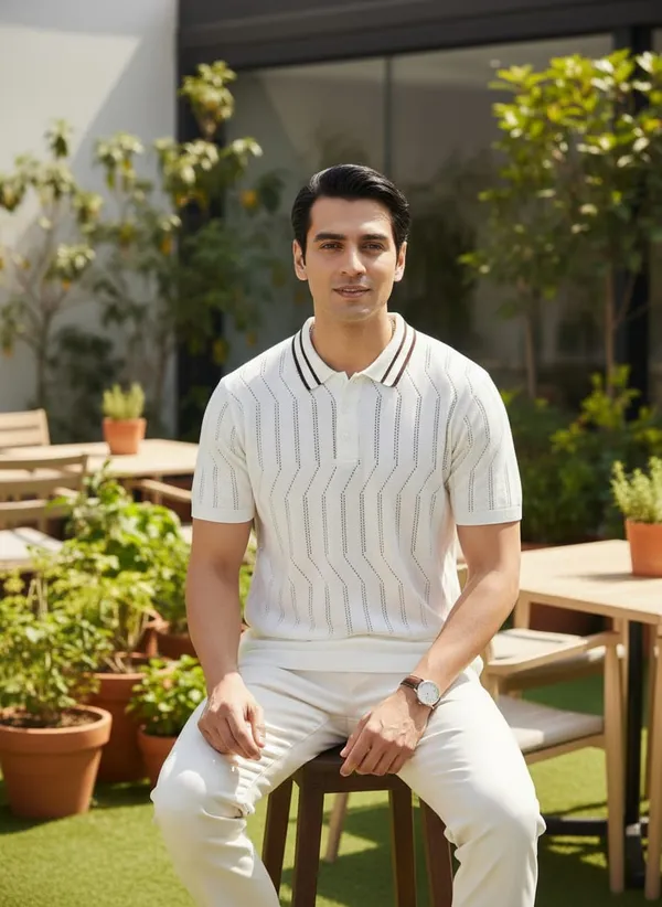 White_Cotton_Textured_Striped_Collar_Regular_Fit_Polo_T-Shirt_For_Men