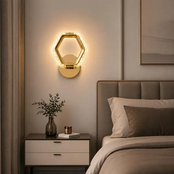 Manraj_10W_Modern_Led_Hexagon_Crystal_Wall_Light_With_3_Color_Modes_(Warm_White,_Natural_White_&_Cool_White)_|_Gold_Finish_Decorative_Wall_Sconce_For_Bedroom,_Living_Room,_Corridor_&_Home_Décor
