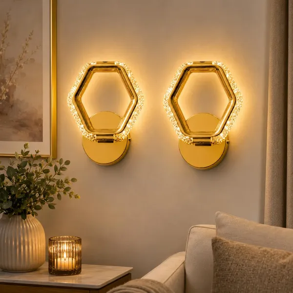 Manraj_10W_Modern_Led_Hexagon_Crystal_Wall_Light_With_3_Color_Modes_(Warm_White,_Natural_White_&_Cool_White)_|_Gold_Finish_Decorative_Wall_Light_For_Bedroom,_Living_Room,_Corridor_&_Home_(Pack_Of_2)