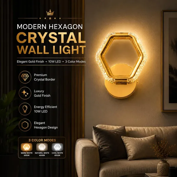 Manraj_10W_Modern_Led_Hexagon_Crystal_Wall_Light_With_3_Color_Modes_(Warm_White,_Natural_White_&_Cool_White)_|_Gold_Finish_Decorative_Wall_Light_For_Bedroom,_Living_Room,_Corridor_&_Home_(Pack_Of_2)