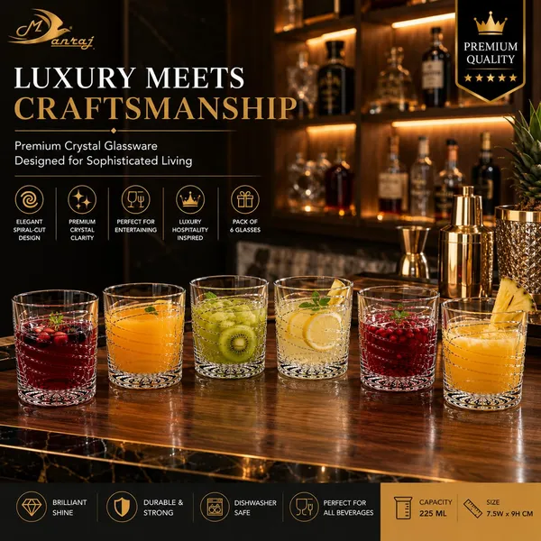 Manraj_Glass_Cups_Vintage_Glassware_Set_Of_6,_Origami_Style_Transparent_Cocktail_Glasses_Set,_Bar_Beverages_Ice_Coffee_Cup_Juice_Ripple_Drinkware,_225Ml_(Mj1012)