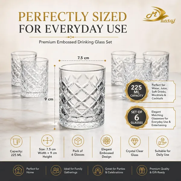Manraj_Glass_Cups_Vintage_Glassware_Set_Of_6,_Origami_Style_Transparent_Cocktail_Glasses_Set,_Bar_Beverages_Ice_Coffee_Cup_Juice_Ripple_Drinkware,_225Ml_(Mj1016)