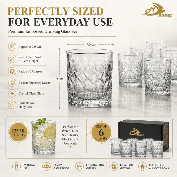 Manraj_Glass_Cups_Vintage_Glassware_Set_Of_6,_Origami_Style_Transparent_Cocktail_Glasses_Set,_Bar_Beverages_Ice_Coffee_Cup_Juice_Ripple_Drinkware,_225Ml_(Mj1019)