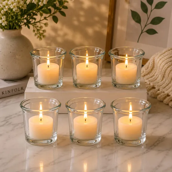Manraj_Glass_Candles_Holders_Tealight_Candle_Holder_Set_Of_6,Glass_Votive_Candle_Holders,Clear_Tea_Light_Holders_Bulk_For_Wedding_Holiday_Birthday_Party_Dinner_&_Home_Decor_(6,_Clear)