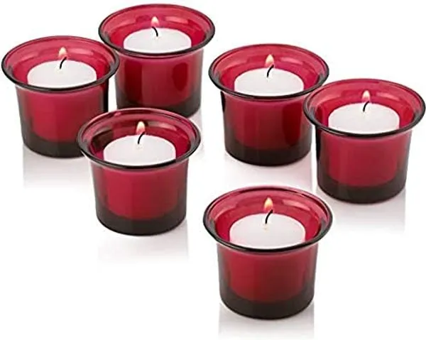 Tealight_Candle_Holder_Set_Of_6,Glass_Votive_Candle_Holders,Clear_Tea_Light_Holders_Bulk_For_Wedding_Holiday_Birthday_Party_Dinner_&_Home_Decor_(6,_Red)