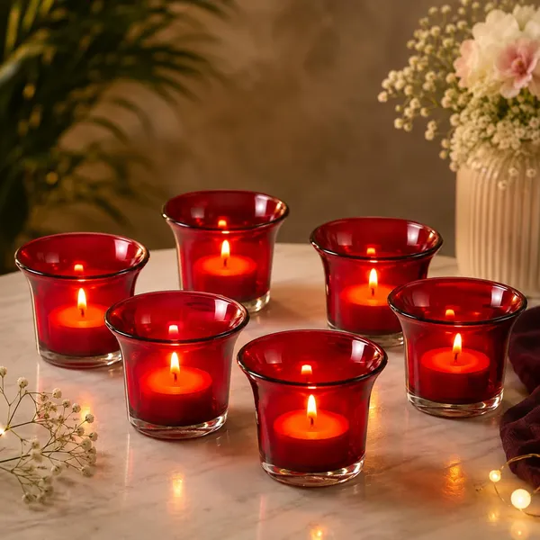 Tealight_Candle_Holder_Set_Of_6,Glass_Votive_Candle_Holders,Clear_Tea_Light_Holders_Bulk_For_Wedding_Holiday_Birthday_Party_Dinner_&_Home_Decor_(6,_Red)