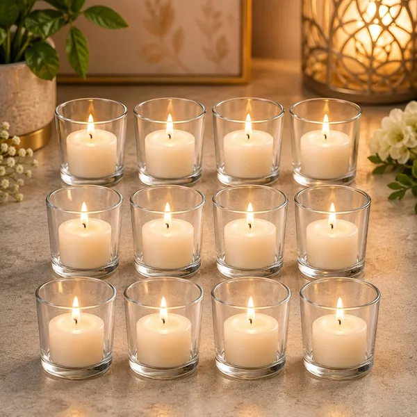 Manraj_Glass_Tealight_Candle_Holder_Set_Of_12,Glass_Votive_Candle_Holders,Clear_Tea_Light_Holders_Bulk_For_Wedding_Holiday_Birthday_Party_Dinner_&_Home_Decor_(12,_Clear)