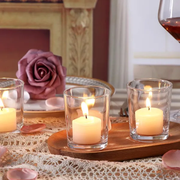Manraj_Glass_Tealight_Candle_Holder_Set_Of_6,Glass_Votive_Candle_Holders,Clear_Tea_Light_Holders_Bulk_For_Wedding_Holiday_Birthday_Party_Dinner_&_Home_Decor_(6,_Clear)