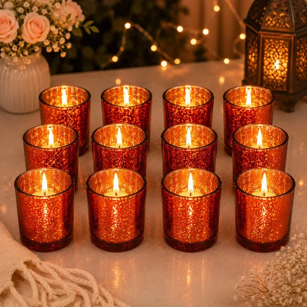Manraj_Glass_Tealight_Candle_Holder_Set_Of_12,Glass_Votive_Candle_Holders,Clear_Tea_Light_Holders_Bulk_For_Wedding_Holiday_Birthday_Party_Dinner_&_Home_Decor_(12,_Copper)
