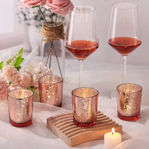 Manraj_Glass_Tealight_Candle_Holder_Set_Of_6,Glass_Votive_Candle_Holders,Clear_Tea_Light_Holders_Bulk_For_Wedding_Holiday_Birthday_Party_Dinner_&_Home_Decor_(6,_Copper)