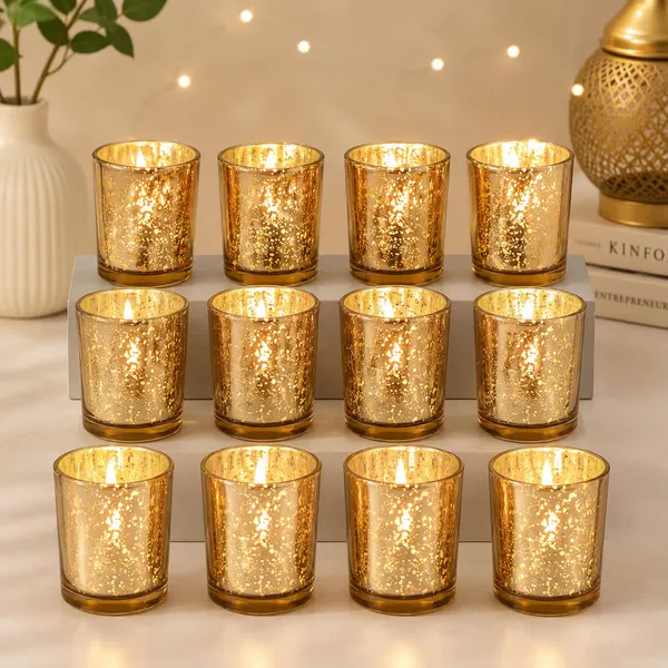 Manraj_Glass_Tealight_Candle_Holder_Set_Of_12,Glass_Votive_Candle_Holders,Clear_Tea_Light_Holders_Bulk_For_Wedding_Holiday_Birthday_Party_Dinner_&_Home_Decor_(12,_Gold)