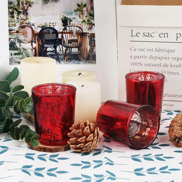 Manraj_Glass_Tealight_Candle_Holder_Set_Of_12,Glass_Votive_Candle_Holders,Clear_Tea_Light_Holders_Bulk_For_Wedding_Holiday_Birthday_Party_Dinner_&_Home_Decor_(12,_Red)