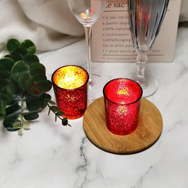 Manraj_Glass_Tealight_Candle_Holder_Set_Of_12,Glass_Votive_Candle_Holders,Clear_Tea_Light_Holders_Bulk_For_Wedding_Holiday_Birthday_Party_Dinner_&_Home_Decor_(12,_Red)