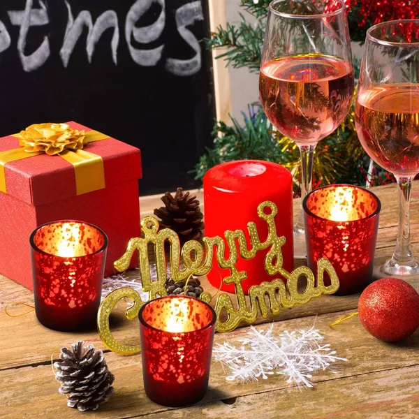 Manraj_Glass_Tealight_Candle_Holder_Set_Of_6,Glass_Votive_Candle_Holders,Clear_Tea_Light_Holders_Bulk_For_Wedding_Holiday_Birthday_Party_Dinner_&_Home_Decor_(6,_Red)