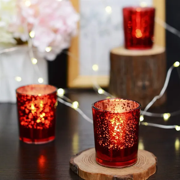 Manraj_Glass_Tealight_Candle_Holder_Set_Of_6,Glass_Votive_Candle_Holders,Clear_Tea_Light_Holders_Bulk_For_Wedding_Holiday_Birthday_Party_Dinner_&_Home_Decor_(6,_Red)