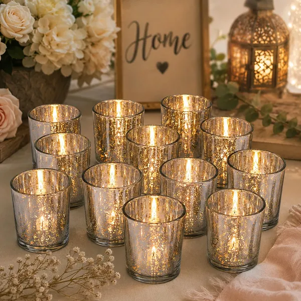 Manraj_Glass_Tealight_Candle_Holder_Set_Of_12,Glass_Votive_Candle_Holders,Clear_Tea_Light_Holders_Bulk_For_Wedding_Holiday_Birthday_Party_Dinner_&_Home_Decor_(12,_Silver)