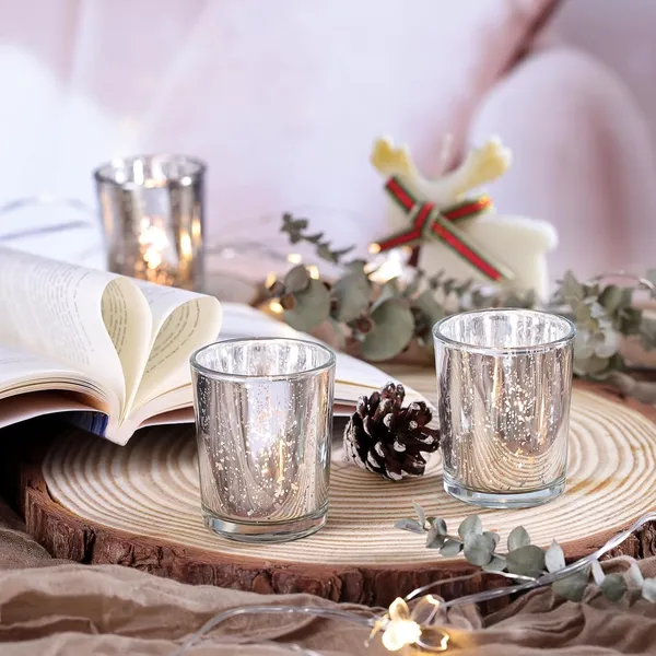 Manraj_Glass_Tealight_Candle_Holder_Set_Of_12,Glass_Votive_Candle_Holders,Clear_Tea_Light_Holders_Bulk_For_Wedding_Holiday_Birthday_Party_Dinner_&_Home_Decor_(12,_Silver)