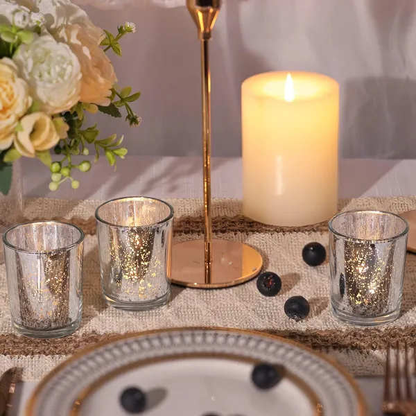 Manraj_Glass_Tealight_Candle_Holder_Set_Of_6,Glass_Votive_Candle_Holders,Clear_Tea_Light_Holders_Bulk_For_Wedding_Holiday_Birthday_Party_Dinner_&_Home_Decor_(6,_Silver)