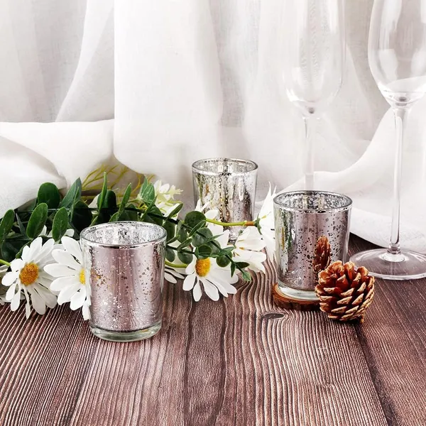 Manraj_Glass_Tealight_Candle_Holder_Set_Of_6,Glass_Votive_Candle_Holders,Clear_Tea_Light_Holders_Bulk_For_Wedding_Holiday_Birthday_Party_Dinner_&_Home_Decor_(6,_Silver)