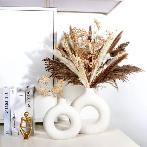 Manraj_White_Donut_Vase_Hollow_Ceramic_Vase_For_Flowers_Handmade_Minimalist_Boho_Ins_Style_Modern_Home_Decor_For_Wedding_Dinner_Table_Party_Living_Room_Office_Bedroom_(Set_Of_2)