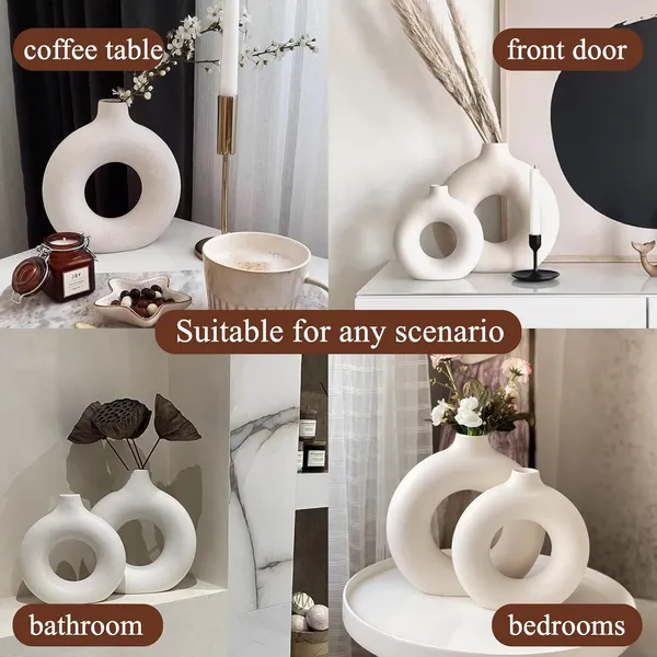 Manraj_White_Donut_Vase_Hollow_Ceramic_Vase_For_Flowers_Handmade_Minimalist_Boho_Ins_Style_Modern_Home_Decor_For_Wedding_Dinner_Table_Party_Living_Room_Office_Bedroom_(Set_Of_2)