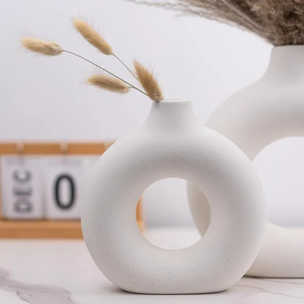 Manraj_White_Donut_Vase_Hollow_Ceramic_Vase_For_Flowers_Handmade_Minimalist_Boho_Ins_Style_Modern_Home_Decor_For_Wedding_Dinner_Table_Party_Living_Room_Office_Bedroom_(Small)