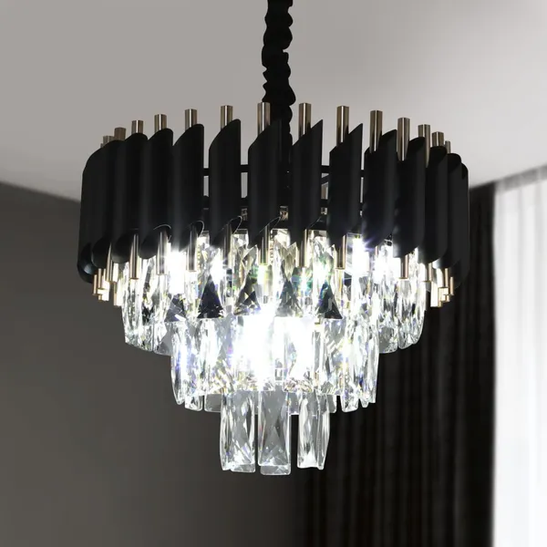 Manraj_Modern_Crystal_Chandelier,_40_Cm_Round,_3-Tier_Black_And_Gold,_K9_Crystal_Ceiling_Light_Fixture_For_Living_Room_And_Hallway_(Black_&_Gold,_400Mm)