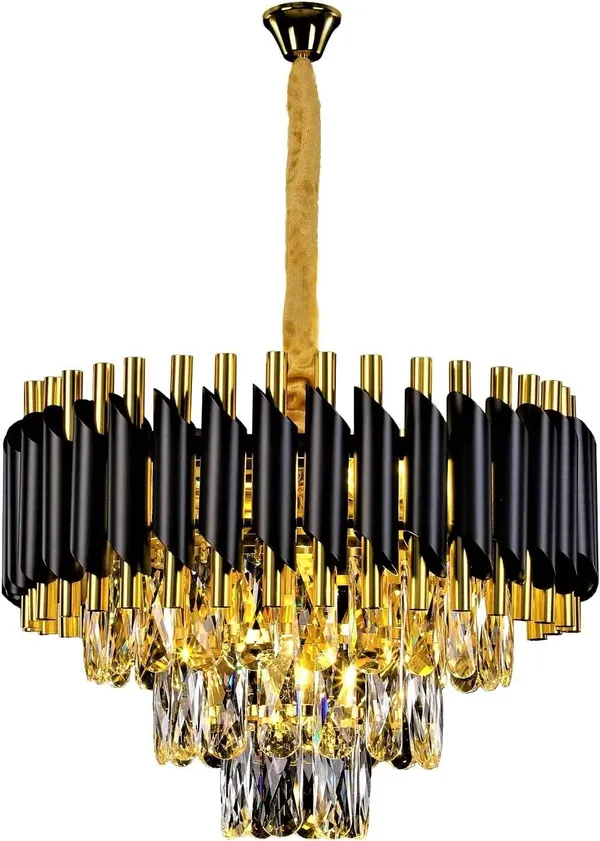 Manraj_Modern_Crystal_Chandelier,_40_Cm_Round,_3-Tier_Black_And_Gold,_K9_Crystal_Ceiling_Light_Fixture_For_Living_Room_And_Hallway_(Black_&_Gold,_400Mm)