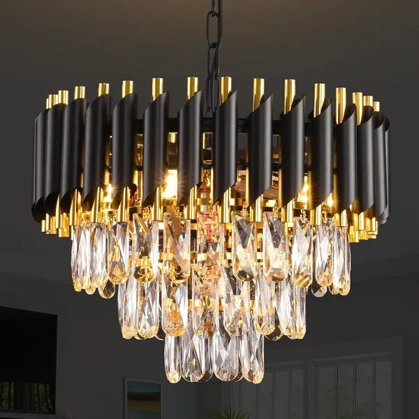 Manraj_Modern_Crystal_Chandelier,_40_Cm_Round,_3-Tier_Black_And_Gold,_K9_Crystal_Ceiling_Light_Fixture_For_Living_Room_And_Hallway_(Black_&_Gold,_400Mm)