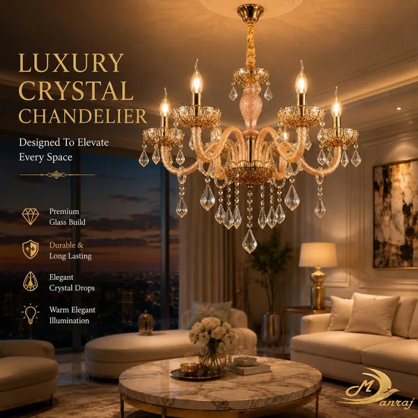 Manraj_5-Light_Crystal_Glass_Chandelier,_48_Cm_Width,_150_Cm_Adjustable_Height,_Modern_Italian_Design_(Clear,_5_Lights)